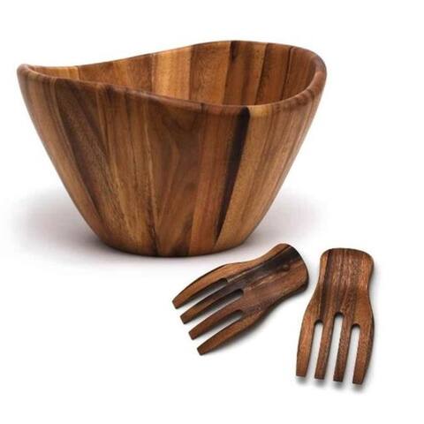 Lipper International 1174-3 Acacia Wave Bowl with Salad Hands