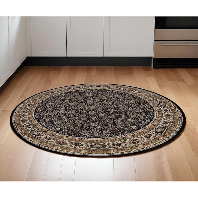 HomeRoots Oriental Traditional Runner Area Rug - Black/Brown - 70.87 in. x 70.87 in.  x 0.43 in. - Round
