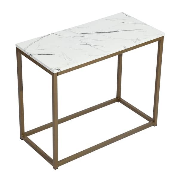 Open Rectangular Marble Side Table 28 Inch Modern Accent Table with
