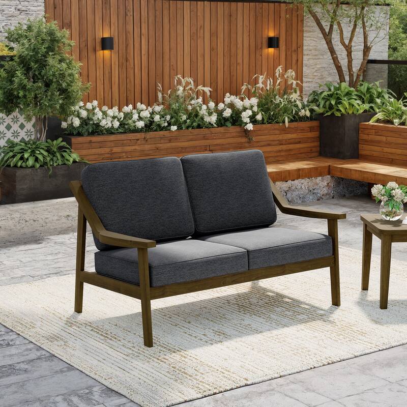 Solid Wood Outdoor Arm Chair Loveseat with Cushion