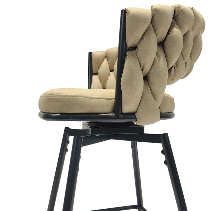 360 Swivel Leather Woven Bar Stool with Back Footrest (Set of 2)