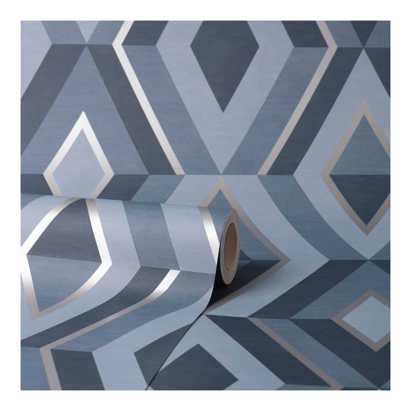 Fine Decor Shard Blue Geometric Wallpaper - 20.5 x 396 x 0.025