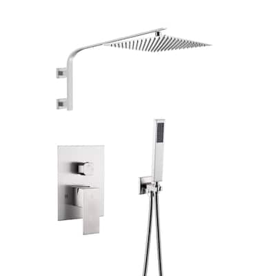 brushed nickel wall mount 12 inch rain head two function shower faucet - 12' x 12'