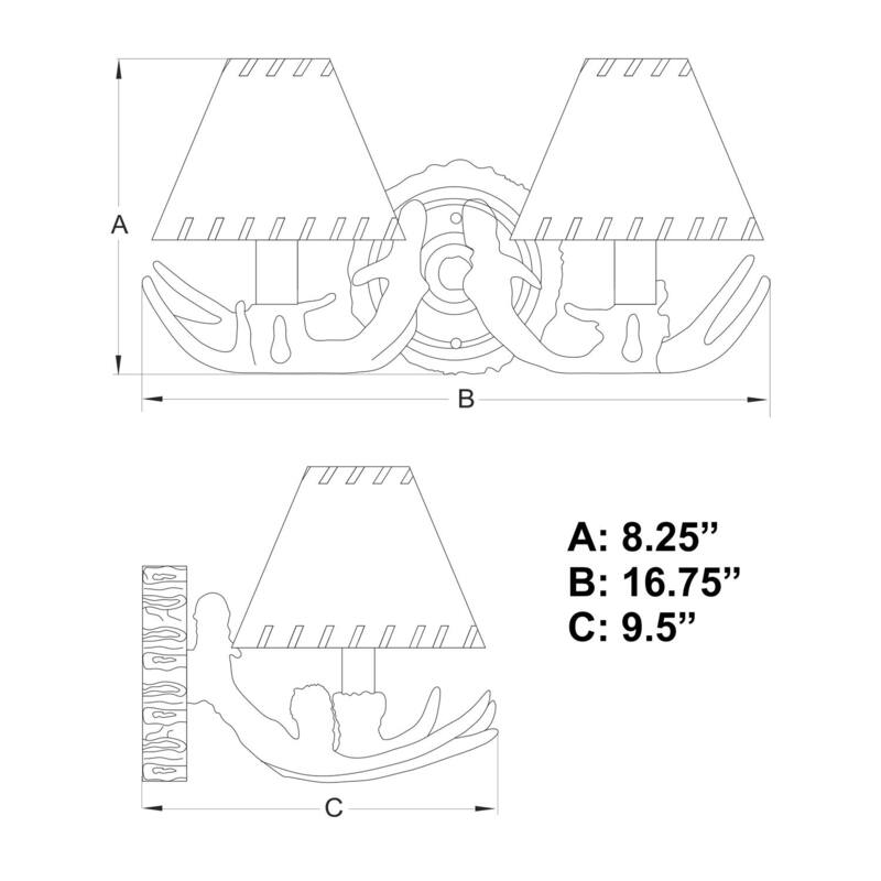 Wall Sconce - 2 Light Wood & Faux Leather - 16.75" Lodge Style Lighting Fixture - 8.25