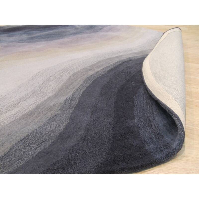 Blue Hand-Tufted Wool Contemporary Desertland Rug, 9'9 Round, Elegant Modern Design - L