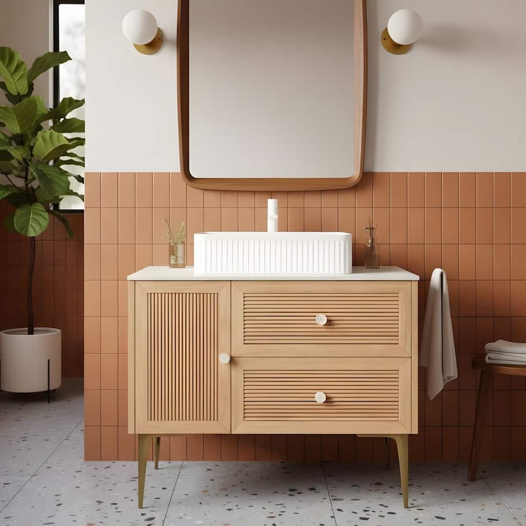 Freestanding Bathroom Vanity with Rectangular Ceramic Basin