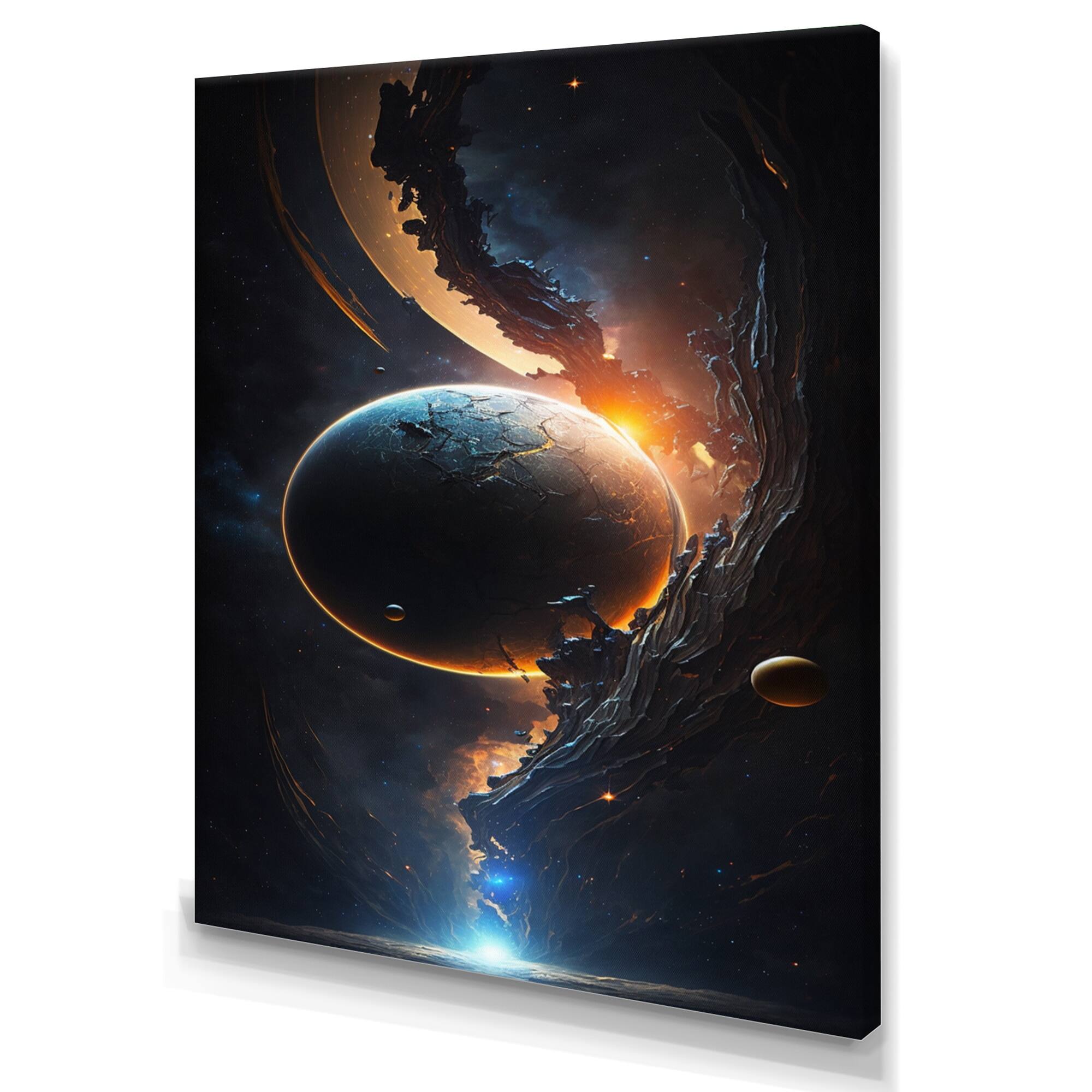 Designart 'Deep Eclipse V' Outer Space Canvas Wall Art Bed