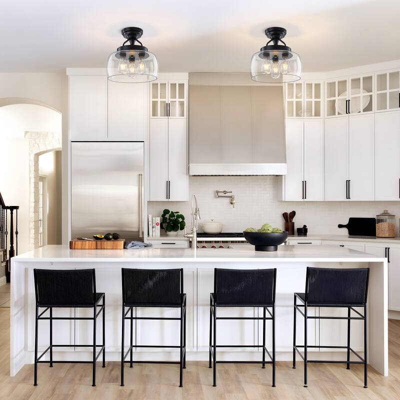 Starsky 3-Light Modern Clear Glass Dome Flush Mount Ceiling Light, Thick One-Piece Drum Shade