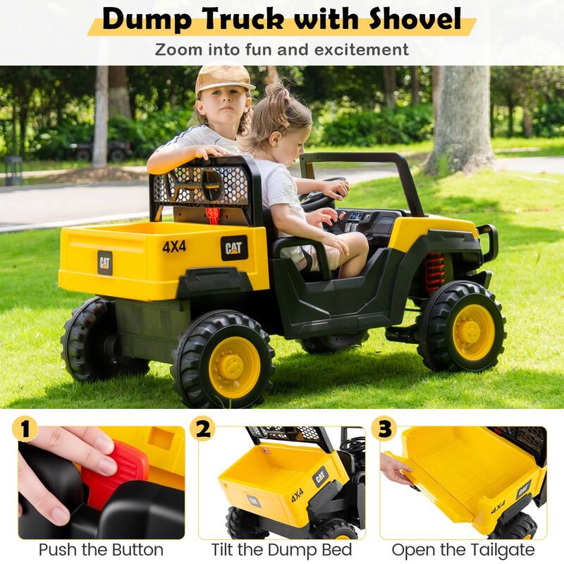 Costway 24V Ride On Dump Truck with Remote Control, Dump Bed, Shovel, - Yellow + Black - See Details