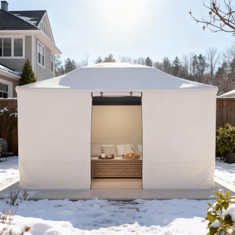 All-Weather Gazebo Winter Cover – 300D Oxford, Waterproof PU Coated, Zippered Entry