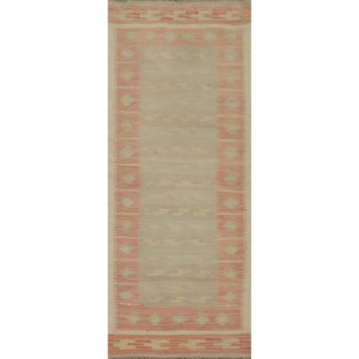 Hand Woven Oriental 100% Wool Carpet Southwestern Tribal Multi-Colored Kilim Runner Rug - 6' 2'' X 2' 3''
