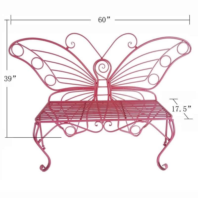 Metal Outdoor 2-Seater Butterfly Garden Bench - 60” L x 17.7” W x 39.2” H