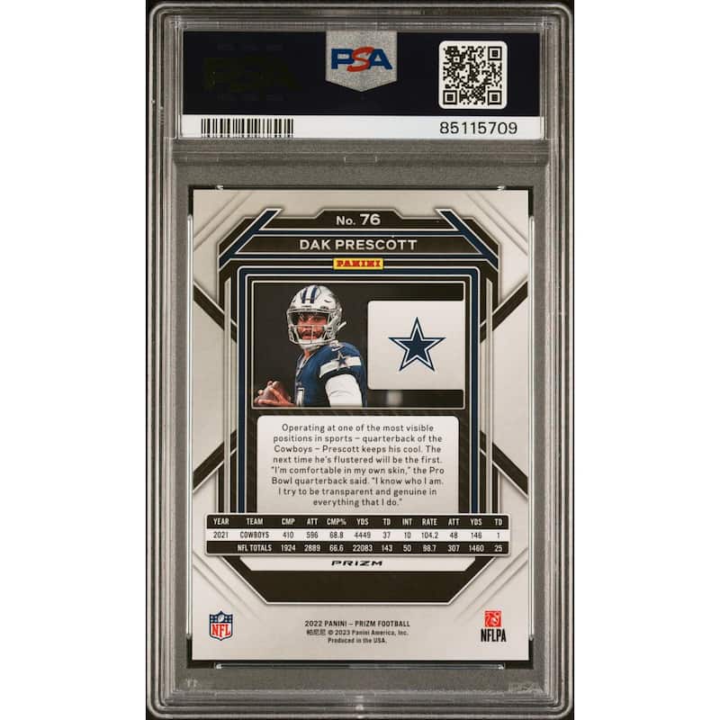 Dak Prescott 2022 Panini Prizm Red White Blue Football Card #76 Graded PSA 10 - 8'6" x 11'6"