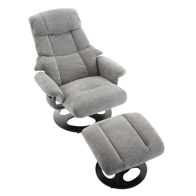 Recliner Chair with Ottoman, 360° Swivel Lounge Chair with Footstool, Chenille Fabric, Seat Heating & 140° Adjustable Backrest