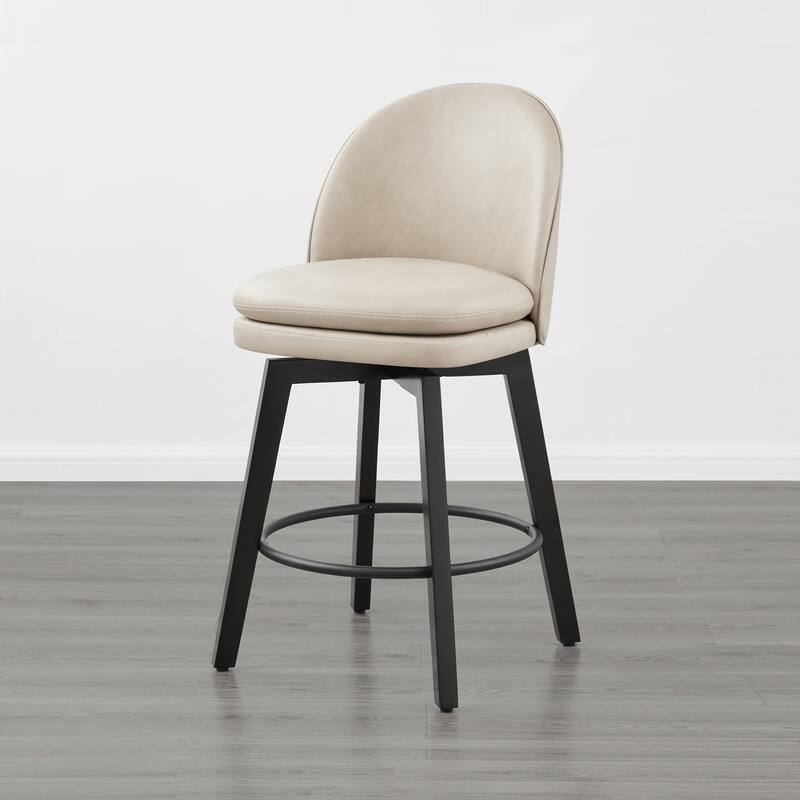 Spruce & Spring Madison Upholstered Swivel Counter Height Bar Stools - Single - Beige-Faux Leather