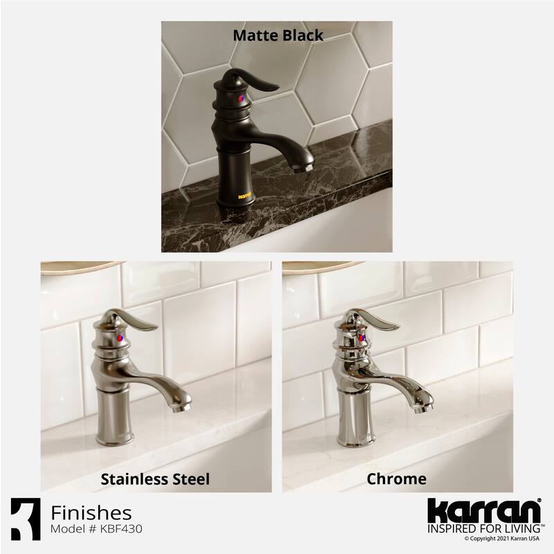Karran Dartford Single Hole Single Handle Basin Bathroom Faucet with Matching Pop-up Drain