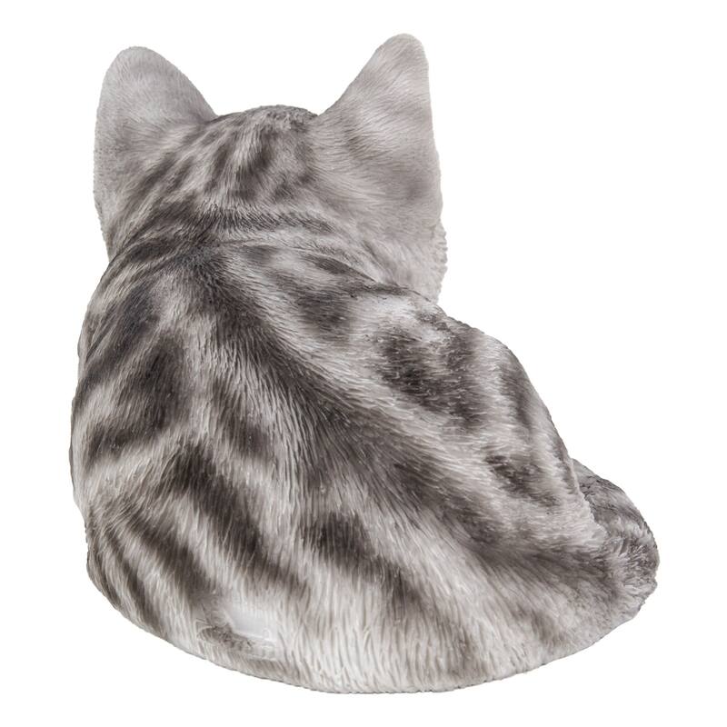 Sleeping Tabby Kitten Outdoor Garden Statue - Gray - 7"