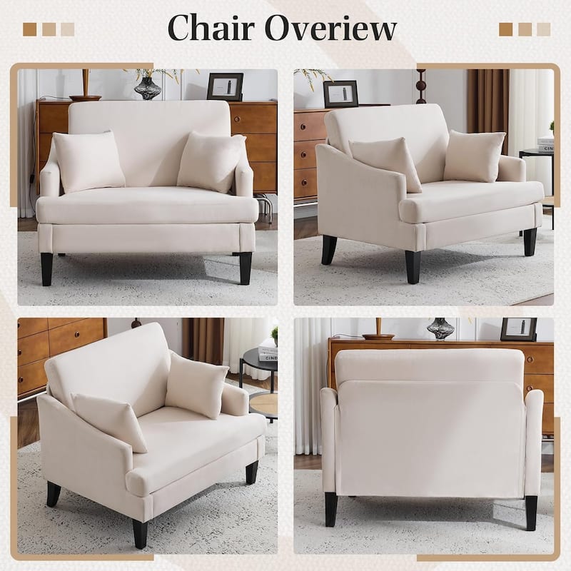 Bezseller Modern Oversized Accent Chair, 33.5'' Wide Seat Upholstered Armchair with Wood Legs and 2 Pillows