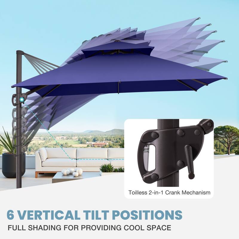 VredHom 10x10 FT Outdoor Patio Cantilever Offset Umbrella 360 degrees Rotation