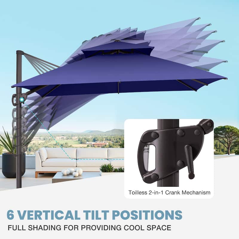 VredHom Double Top 10x10 FT Square Patio Cantilever Umbrella with Cross Stand