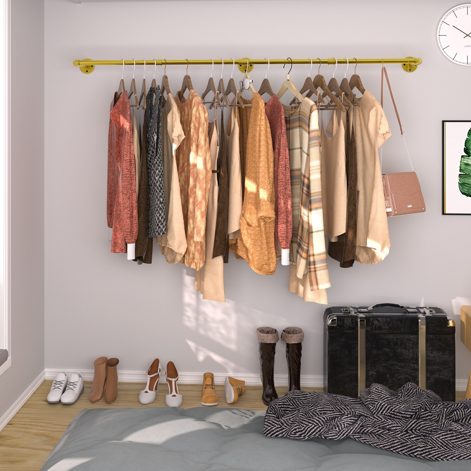 倉庫美品 70.8'' Long Industrial Pipe Wall Mounted Clothes Rail Rack Hanging