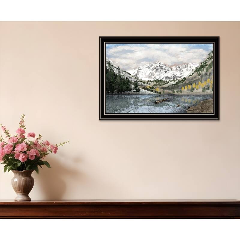 HomeRoots Snowy Mountain Landscape Black Framed Wall Art - 20' X '14' X '1