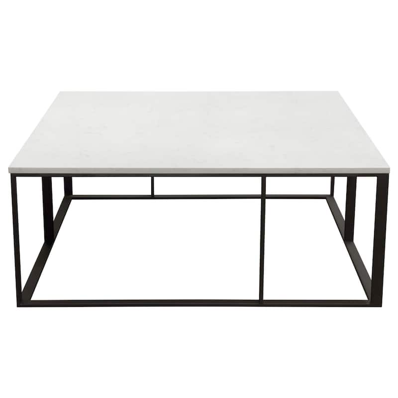Lify Cocktail Coffee Table, Modern 39 Inch Square White Marble Top, Black Base