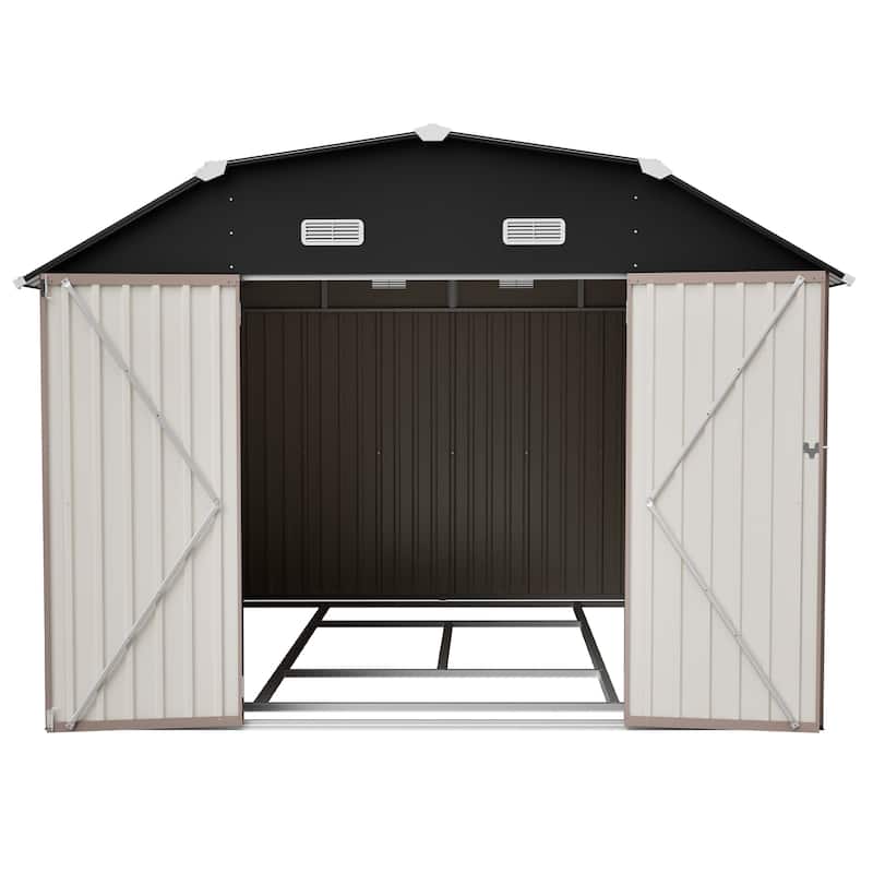GDFStudio - Large Heavy Duty Rust-Resistant Metal Tool Shed Storage with Floor Frame & Lockable Doors for Easy Access