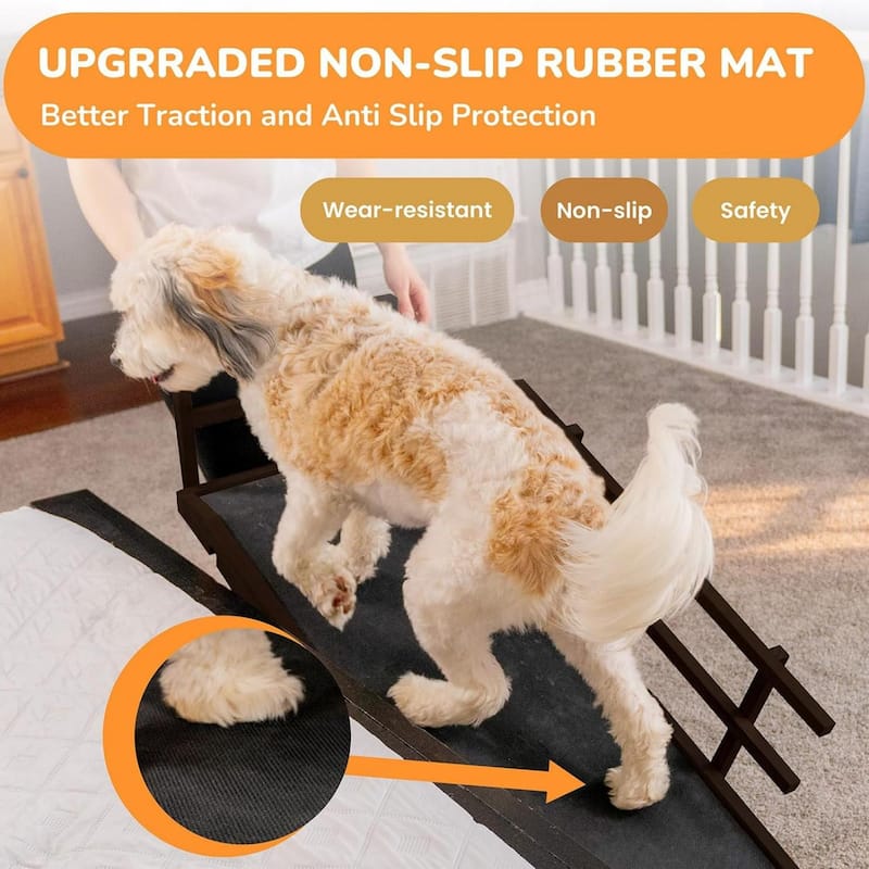 DoCred Folding Non-Slip Rubber Mat Wooden Dog Ramp For High Bed