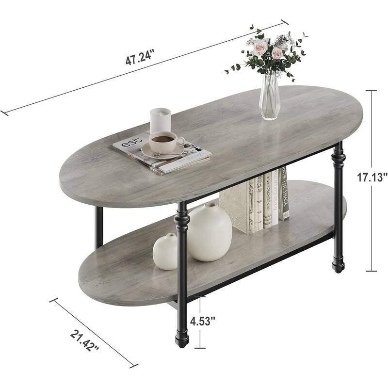 Oval Coffee Table Unique Tea Table 47.2" Mid Century Cocktail Table