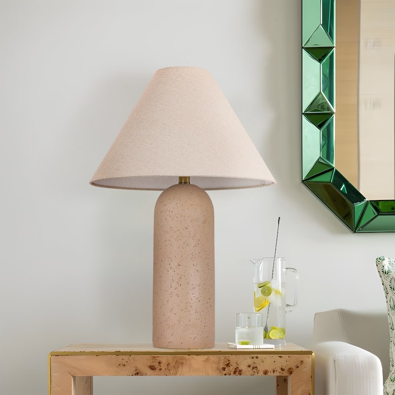 Painted Ceramic Accent Table Lamp with Cone Linen Shade - 24.7"Hx16.4"Wx16.4"D - Soil-Resin