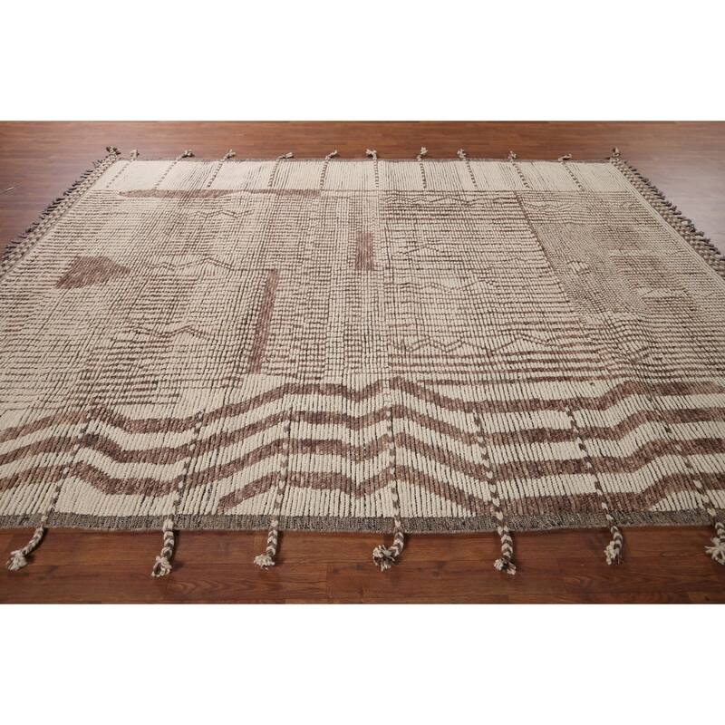 All-Over Striped Moroccan Area Rug Handmade Wool Carpet - 7'11" x 11'2"