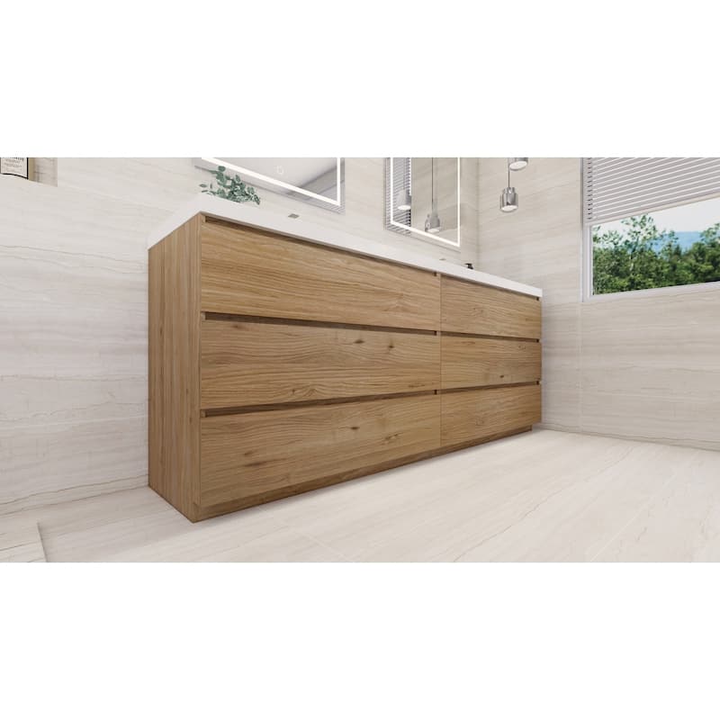 Angeles 84" freestanding bath vanity with dual basin reinforced acrylic top