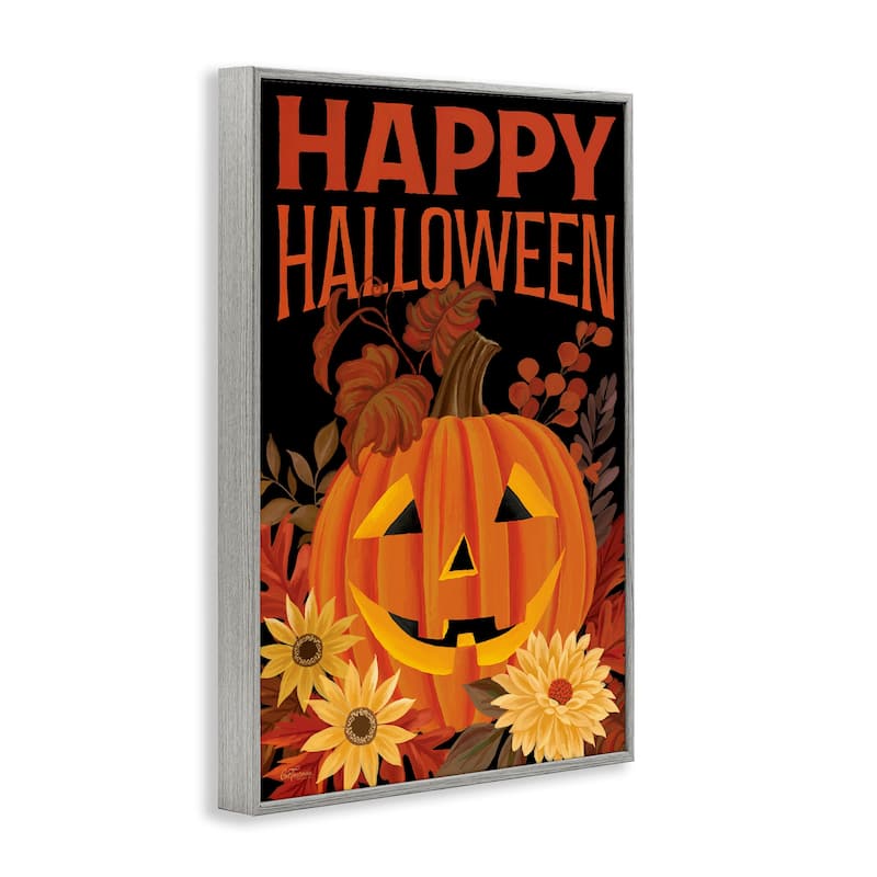 Stupell Happy Halloween Floral Pumpkin Framed Giclee Art Design By Cat Thurman Designs