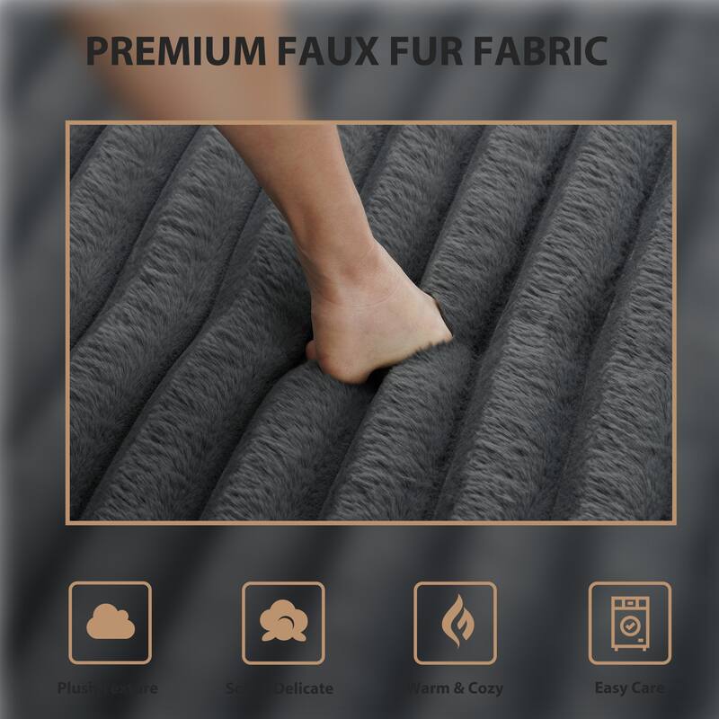 53"W Oversized Plush Fur-Like Chaise Lounge Sofa with Cup Holder