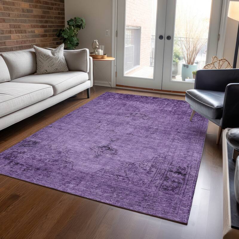 Machine Washable Indoor/ Outdoor Chantille Traditional Vintage Rug - Purple - 3' x 5'
