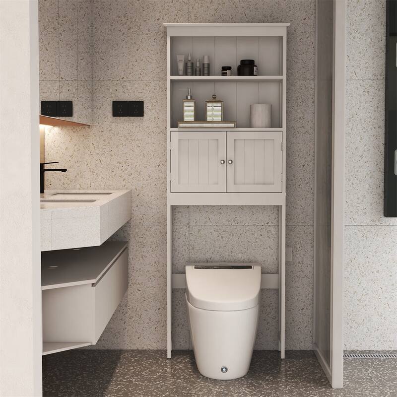 Merax Over The Toilet Rack 2 -Tier Storage Shelf with Storage Organizer - White