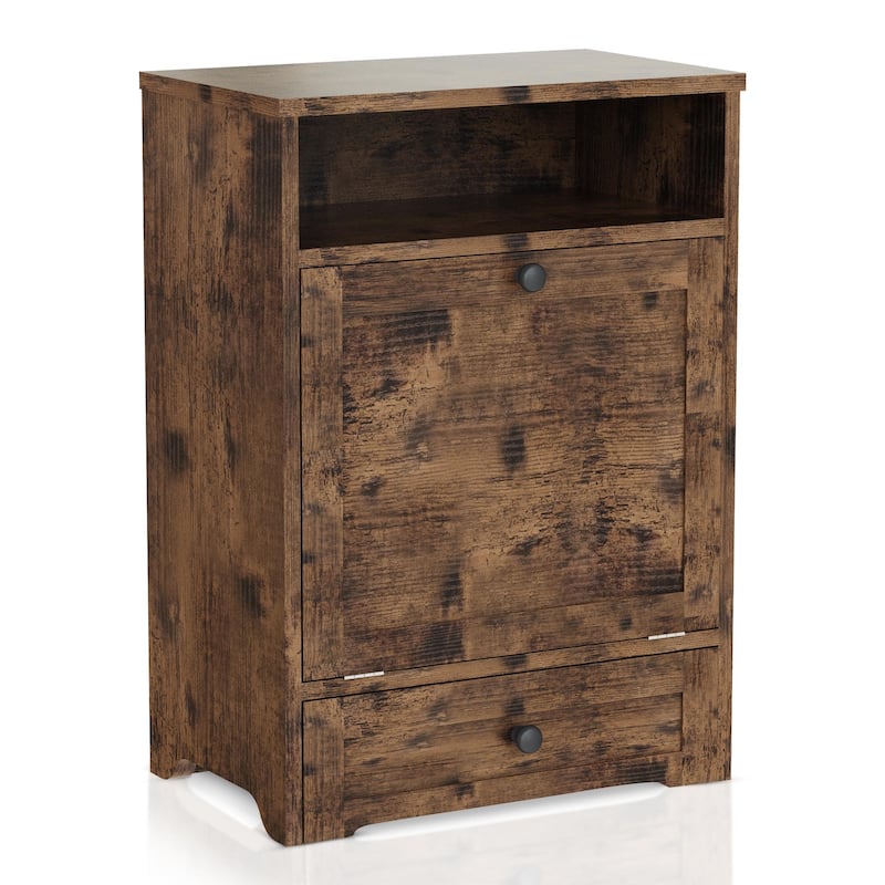 Mieres Rustic Brown Wooden Furniture Style Pet Feeder Station, Dog Food Station Organizer with Bins and Drawers - N/A
