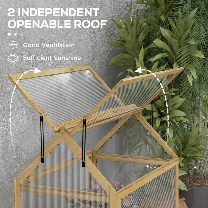 Outsunny Raised Garden Bed with Polycarbonate Greenhouse, Garden Wooden Cold Frame Greenhouse