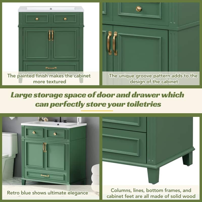 30" Bathroom Vanity with Resin Sink, Drawer and Soft Closing Doors
