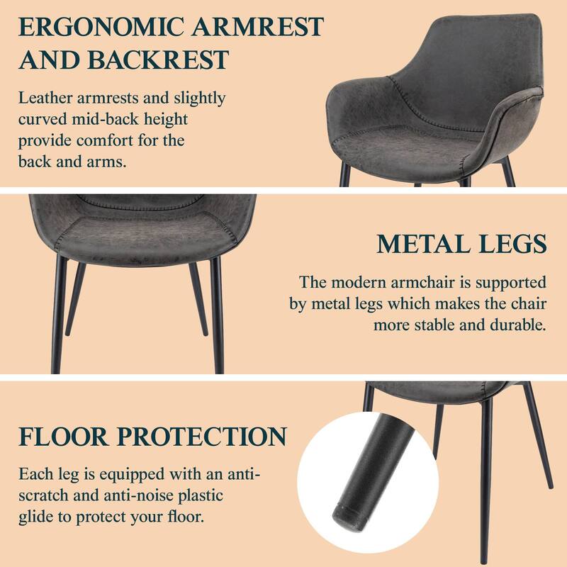 Markley Leather Dining Chair with Iron Legs Set of 4 Modern Accent Armchair