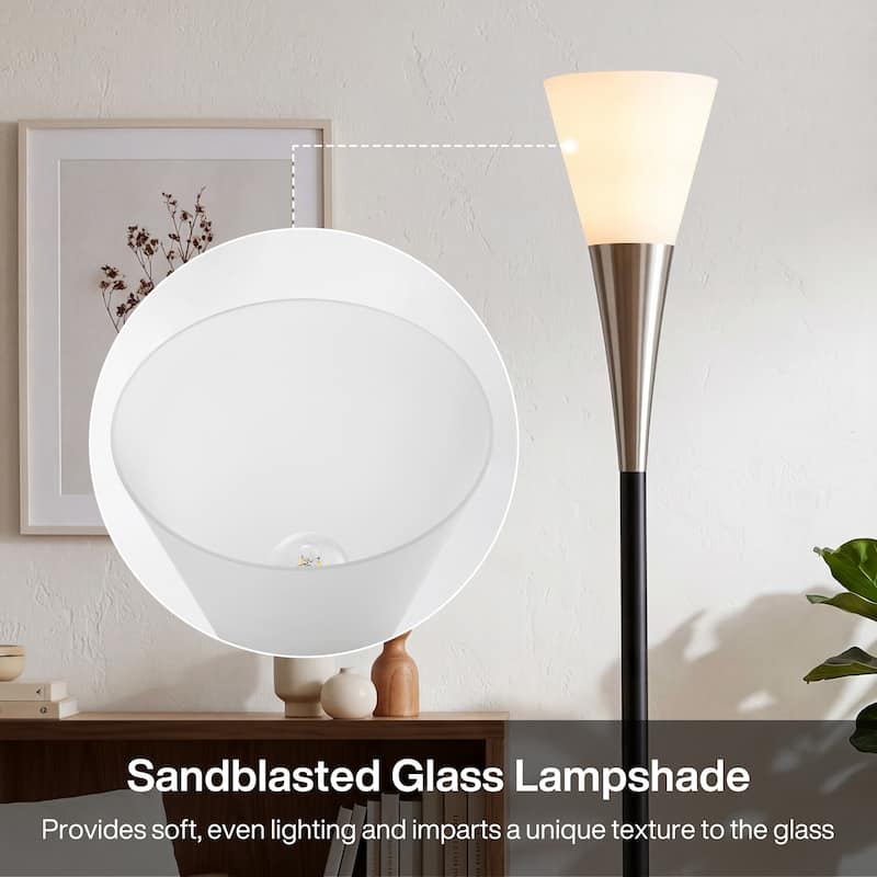 Floor Lamp with Sandblasted Glass Shade E26 Base | Foot Switch | Sturdy Metal Construction | Soft & Even Lighting