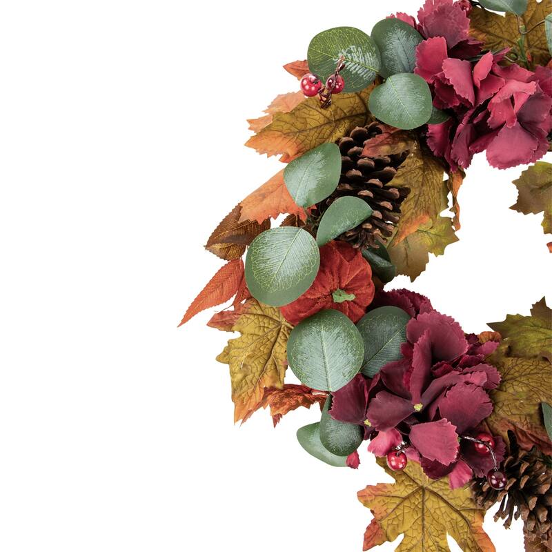 Orange Burgundy Fall Harvest Artificial Floral Pinecone Wreath, 22"