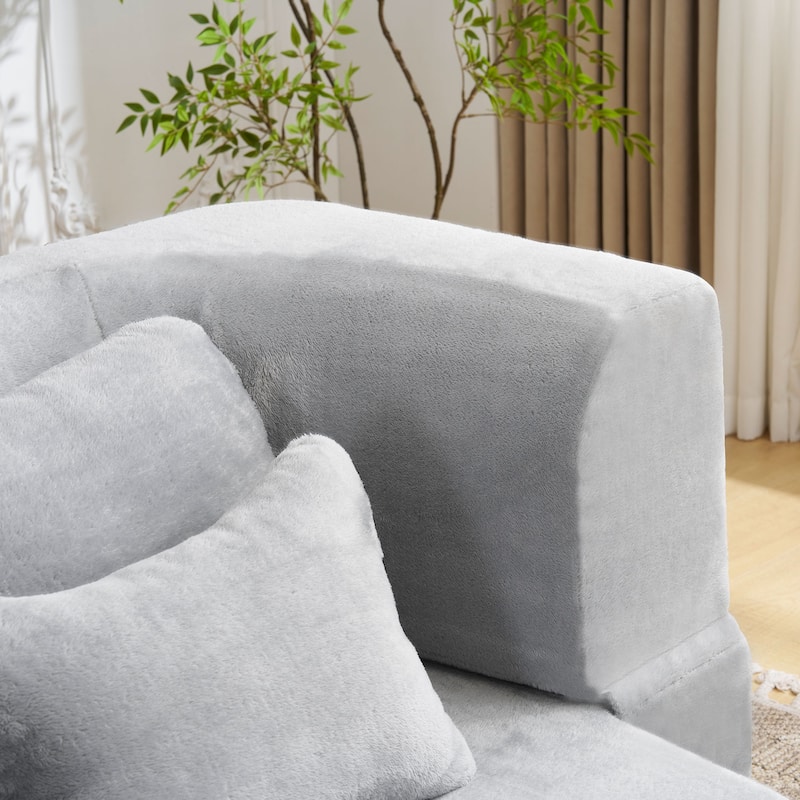Queen Size Modern Sofa With 4 Pillows,Plush Fabric Futon Sofa Couch,High-Density Foam Folding Mattress,No Assembly Required