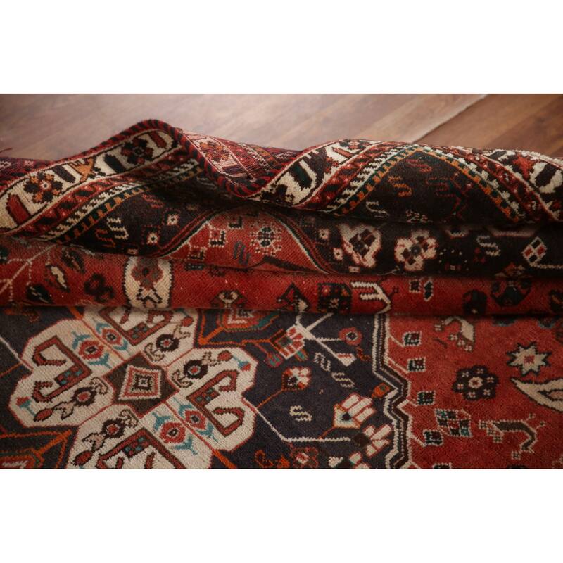 Vegetable Dye Handmade Shiraz Persian Vintage Rug Orange Wool Carpet - 6'2"x 9'4"