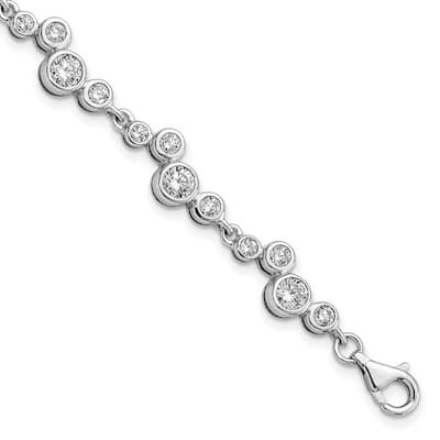 Curata 925 Sterling Silver Rhod Plat CZ Cubic Zirconia Simulated Diamond Bracelet 7.5 Inch