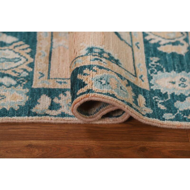 Hand Knotted Oriental 100% Wool Carpet Transitional Geometric Peach Oushak Area Rug - 2' 11'' X 2' 0''