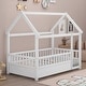 preview thumbnail 1 of 9, House Bed Twin Size Floor Bed with Fence Railings, Montessori Bed Frame, Wood Playhouse Beds for Kids Girls Boys, White White - Twin