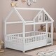 preview thumbnail 8 of 34, Twin/Full Size Floor Bed Wooden House-shaped Bed Frame with Fence&Roof