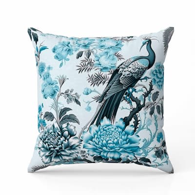 Peacock Panache Faux Suede Reversible Throw Pillow Turquoise and Grey